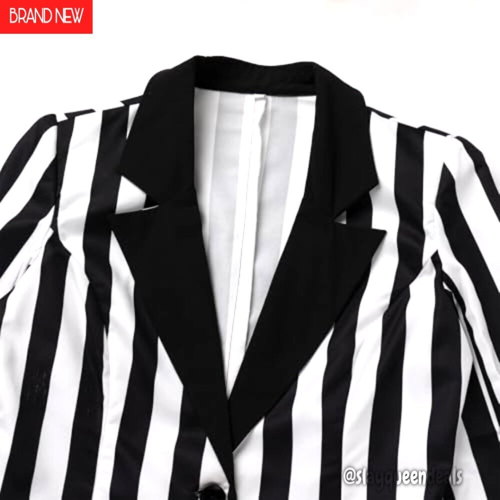 Striped Blazer Suit Long Sleeve Open Front Cardigan Halloween Cosplay Outfit - Picture 5 of 8